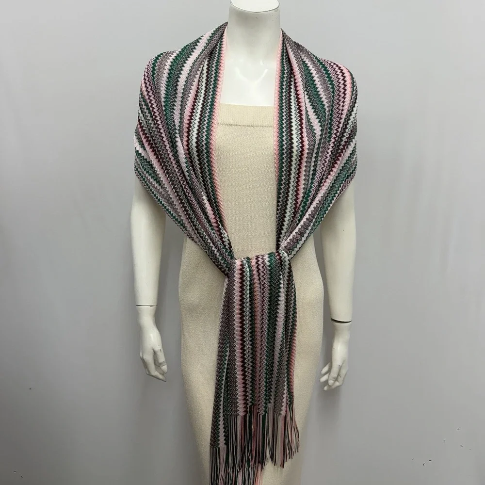 Missoni Zig Zag Pink & Green Long Scarf With Fringes NWT $230.00 87